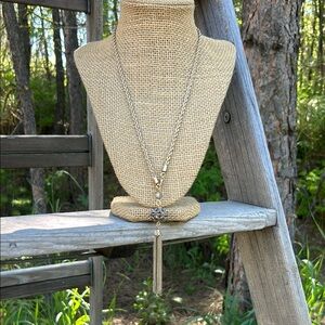 Elegant gold tone marcasite glass bead Tassel Necklace